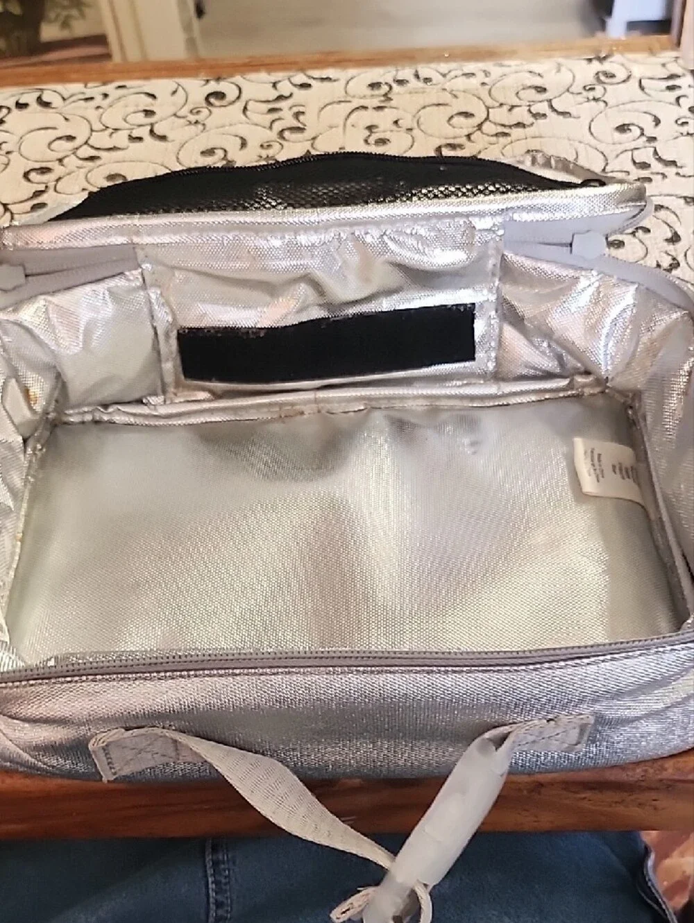 STATE Silver Insulated Lunch Bag with Textured Metallic Finish